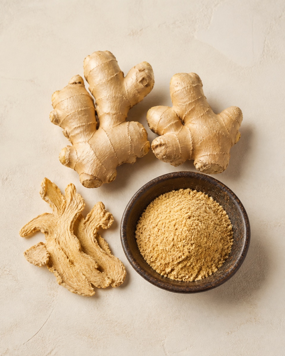 Fresh, dried and powdered ginger