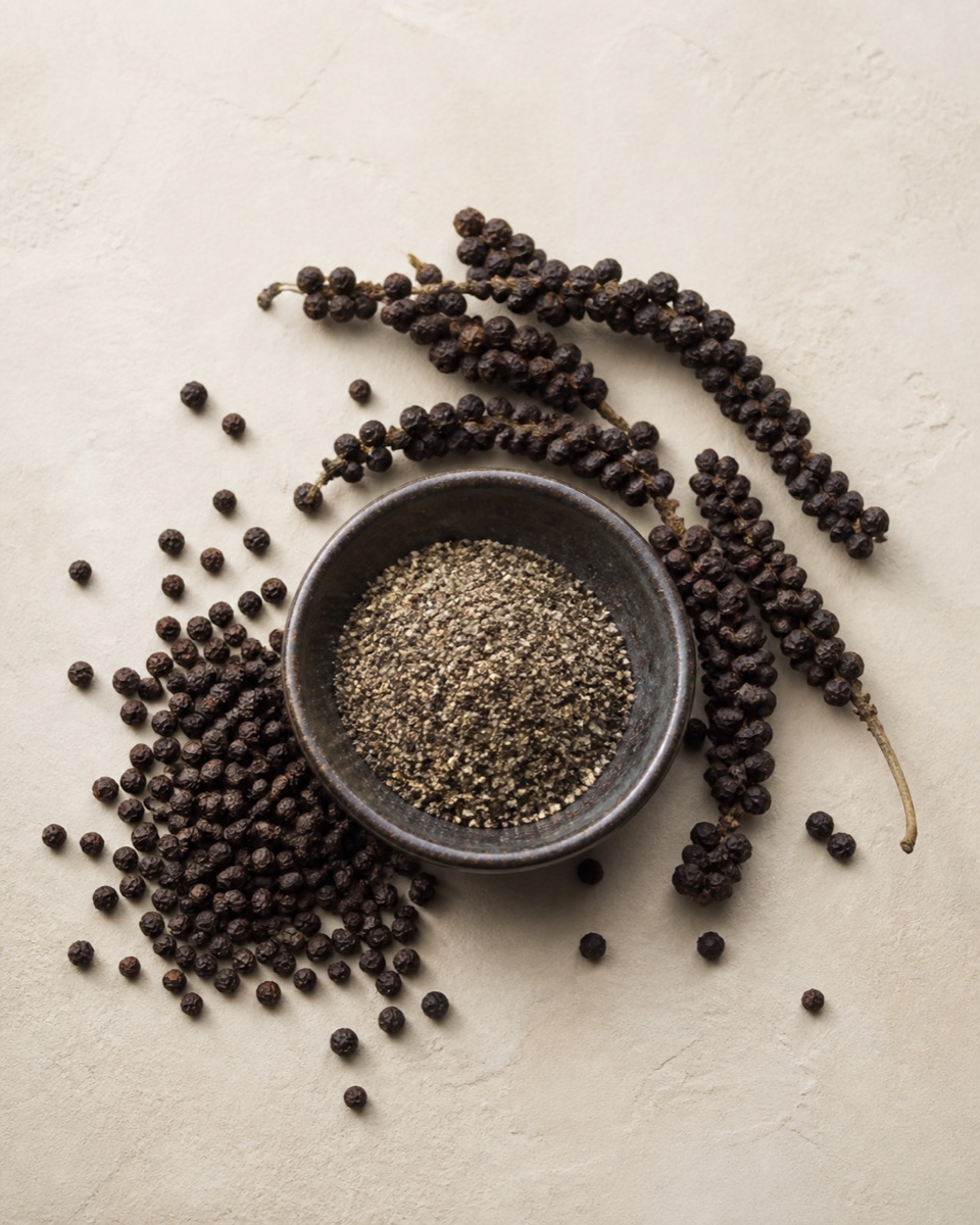Whole and ground black pepper