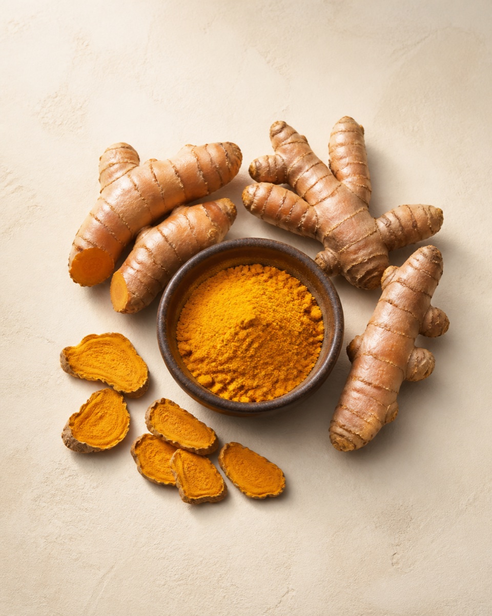 Fresh, dried and powdered turmeric
